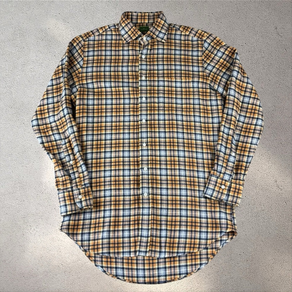 Sid Mashburn Shirt Lightweight Flannel L/S Button Orange Blue Checked Mens Sz M